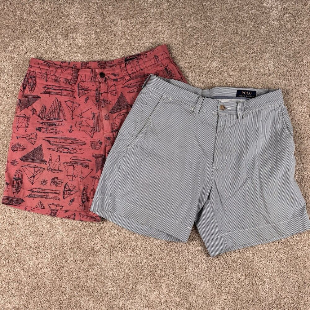 LOT OF 2 Polo Ralph Lauren Shorts Mens 30 Nautical Summer Classic Fit 6" Inseam